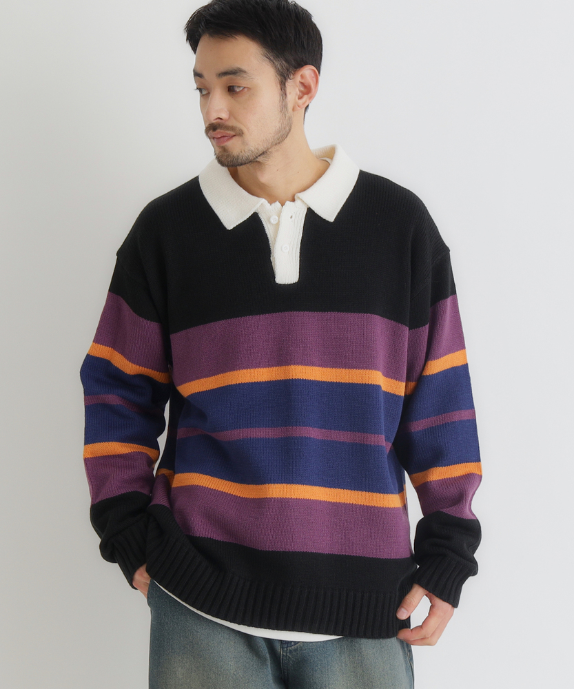 90s structure マルチボーダー ラミーコットンニットセーター 好配色