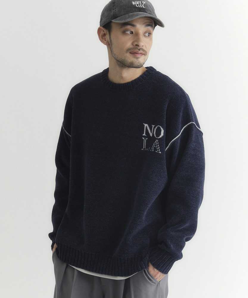 モールニットロゴクルーネックセーター(M ネイビー): トップス｜Right