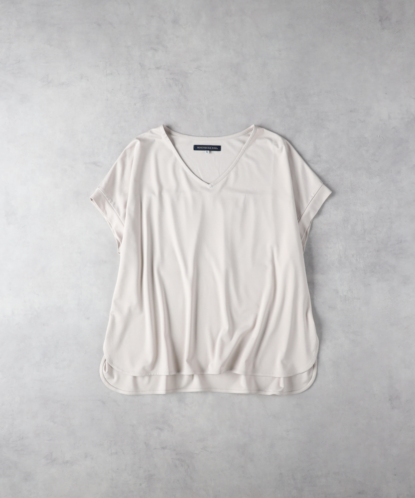 接触冷感ドルマンVネックTシャツ(M ライトベージュ): トップス｜Right
