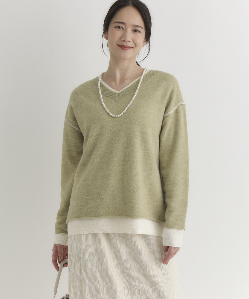 フェイクレイヤードVネックセーター(S ブラウン): トップス｜Right-on