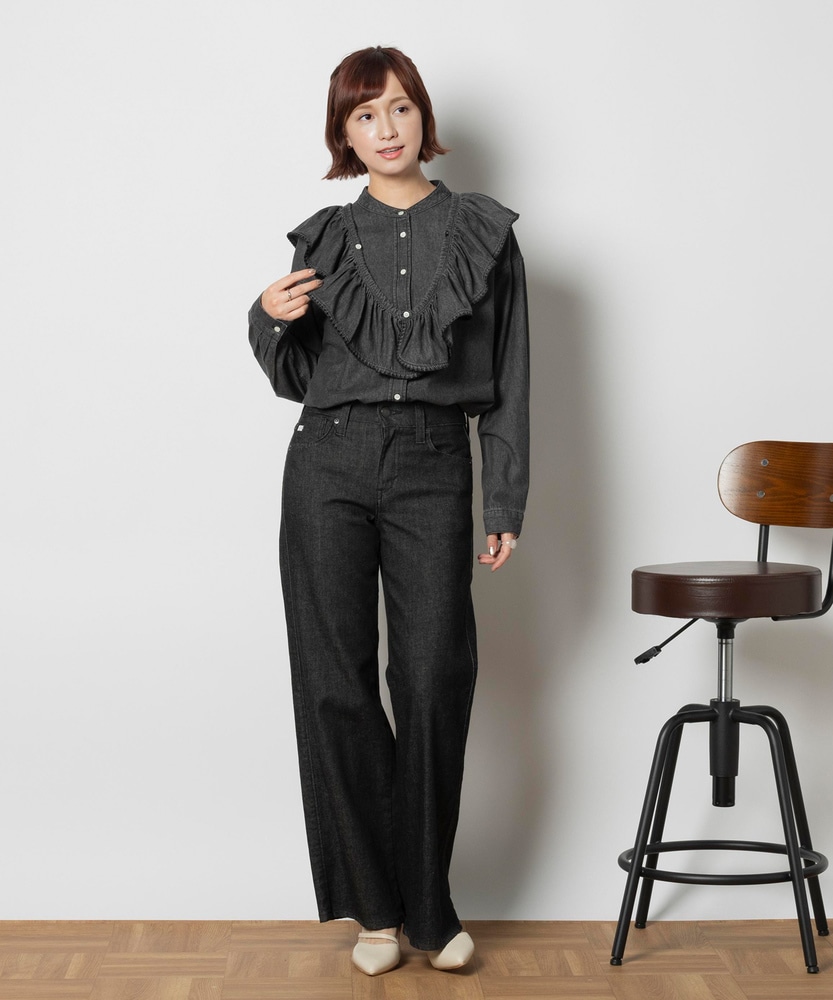 LISA」セミワイドパンツ【自宅で試着、返品送料無料】(25 ブラック