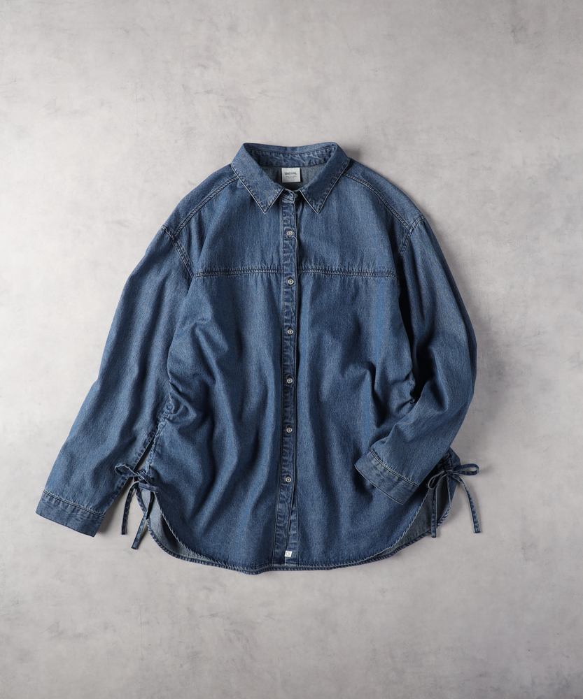 WEB限定】ギャザーデニムシャツ(S 中濃色): トップス｜Right-on公式