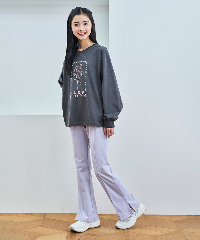 ストレッチサイドスリットフレアパンツ(110 ブラック): ボトムス