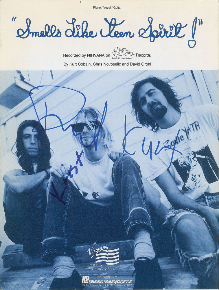 Nirvana Signed 'Smells Like Teen Spirit' Sheet Music | RR