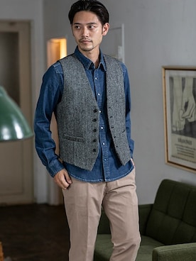 ハリスツイード ジレ ベスト[Herringbone Club/ヘリンボーンクラブ]を