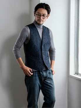 ハリスツイード ジレ ベスト[Herringbone Club/ヘリンボーンクラブ]を