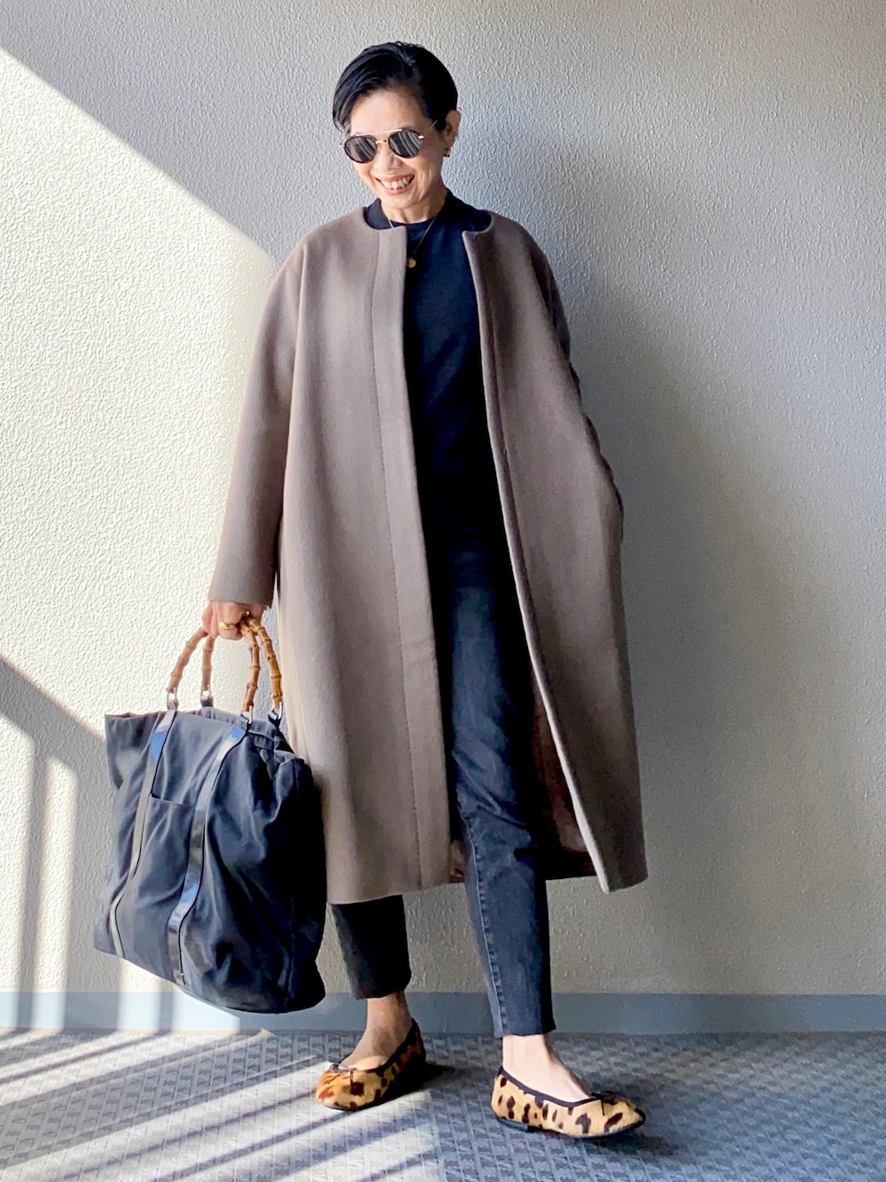 希少 ドゥーズィエムクラス ロング ノーカラー コート 紺 ウール