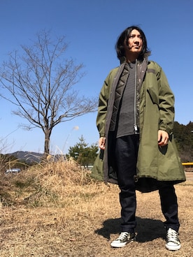 sacai MEN'Sのモッズコート（グリーン系）を使った人気ファッション