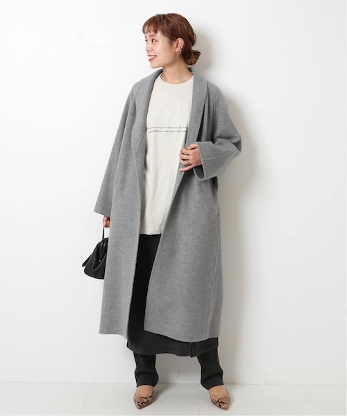 Spick and Span グレーウールコート フリース襟付き スピック＆スパン