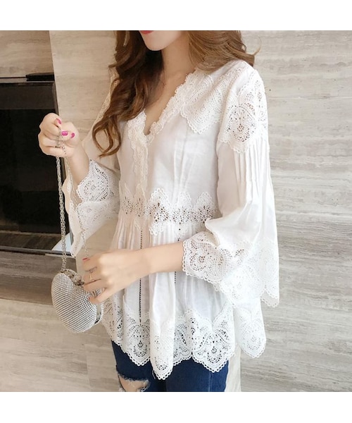 no brand（ノーブランド）の「レディース レースブラウス Vネック