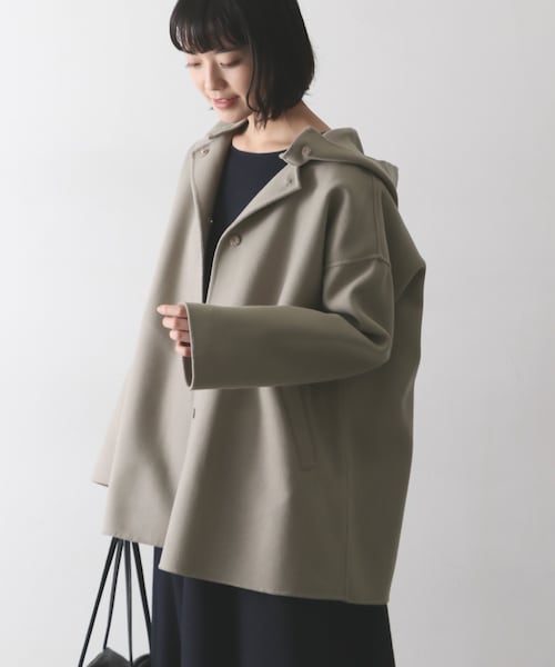 kagure (かぐれ) ブルゾン ウールフードショートコート ネイビー か