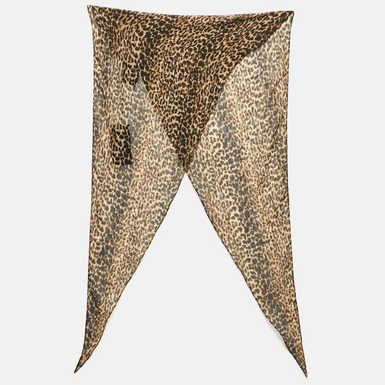 Saint Laurent Brown Leopard Print Wool Losange Scarf Saint Laurent