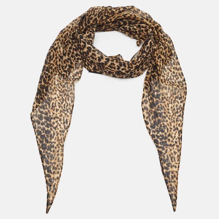 Saint Laurent Brown Leopard Print Wool Losange Scarf Saint Laurent