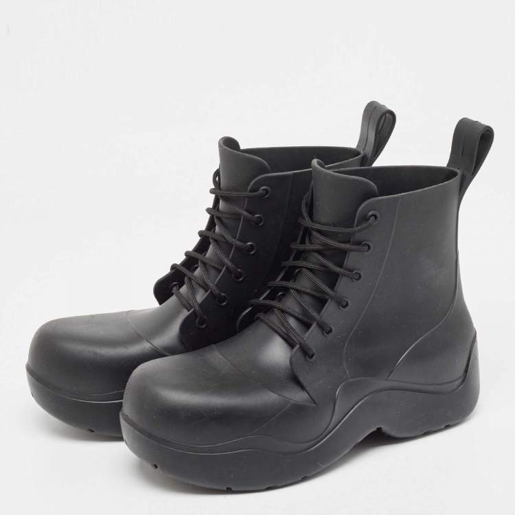 Bottega Veneta Black Rubber Lace Up Puddle Boots Size 41 Bottega
