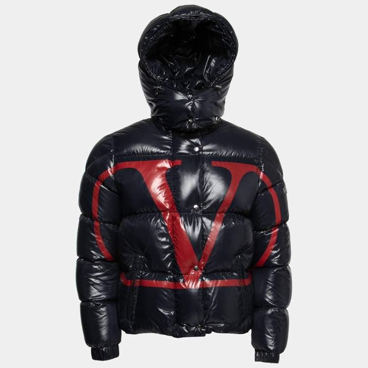 Valentino X Moncler Navy Blue Synthetic V Logo Down Puffer Jacket