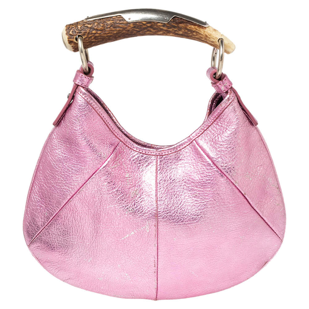 Yves Saint Laurent Metallic Pink Leather Mini Mombasa Hobo Yves