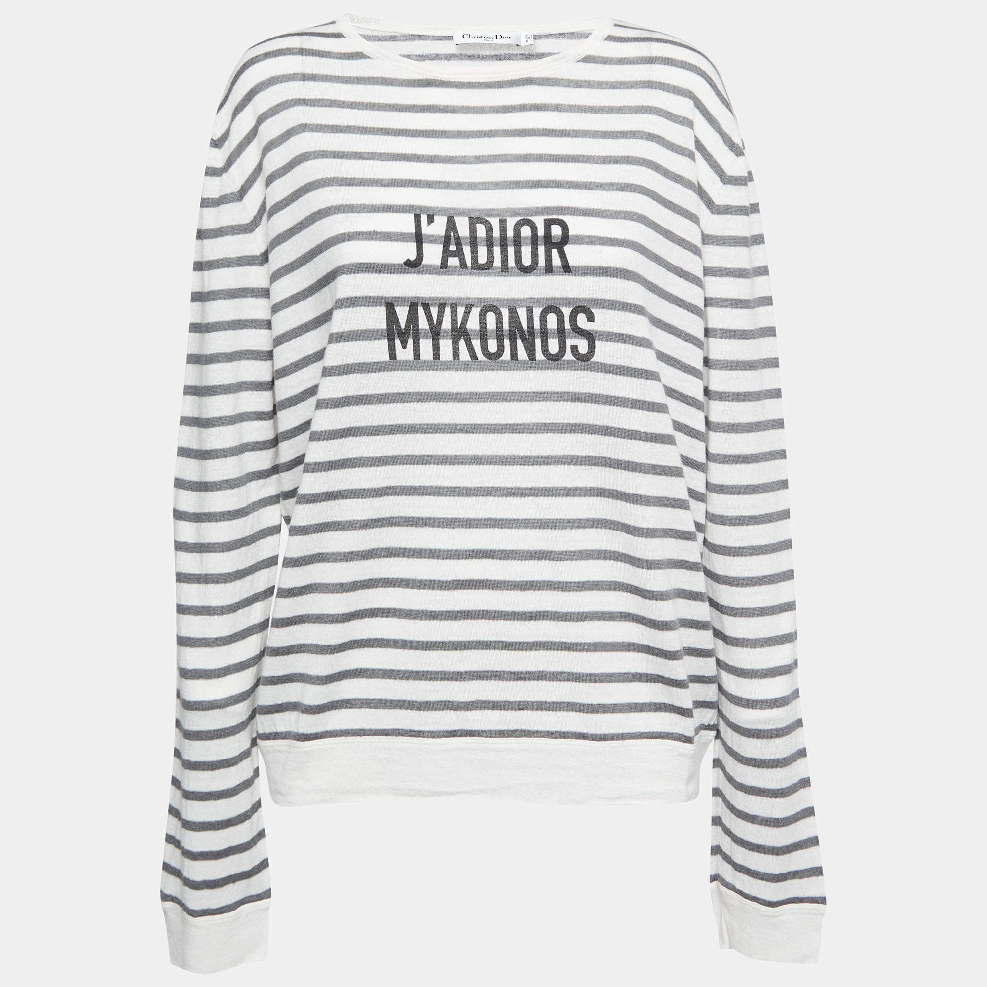 Christian Dior White/Grey Striped J'Adior Mikonos Knit Pullover L