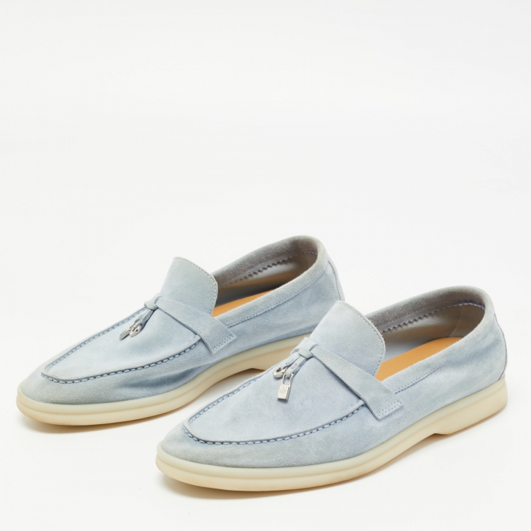 Loro Piana Light Blue Suede Summer Charms Walk Loafers Size 38