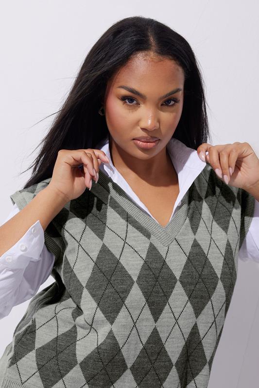 LIMITED COLLECTION Plus Size Grey Argyle Knitted Vest | Yours Clothing