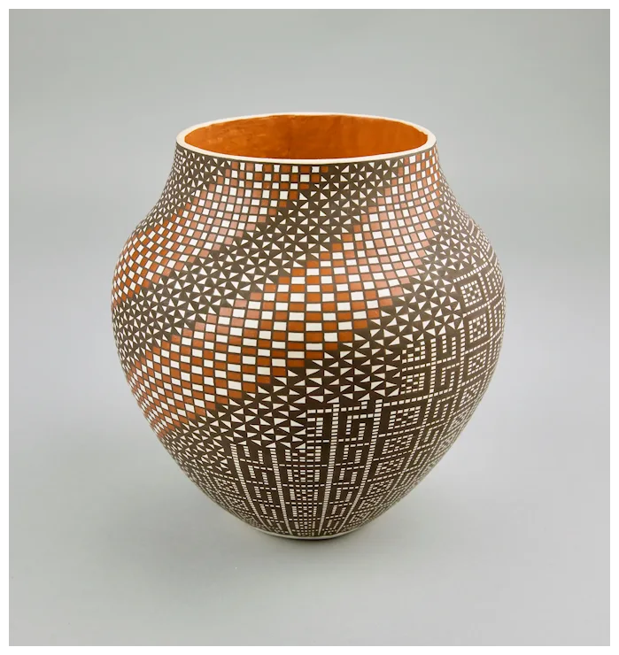 Melissa Concho Antonio Acoma Pueblo Pottery Vessel Three Color Eye