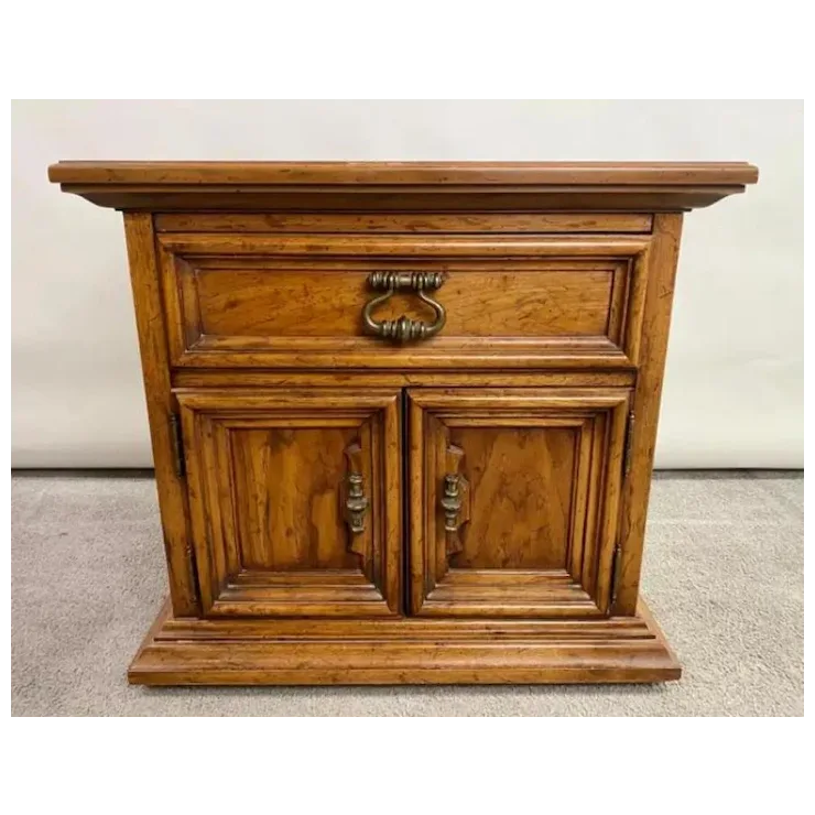 Drexel Heritage Campaign Style Pecan Wood Nightstand or End Table