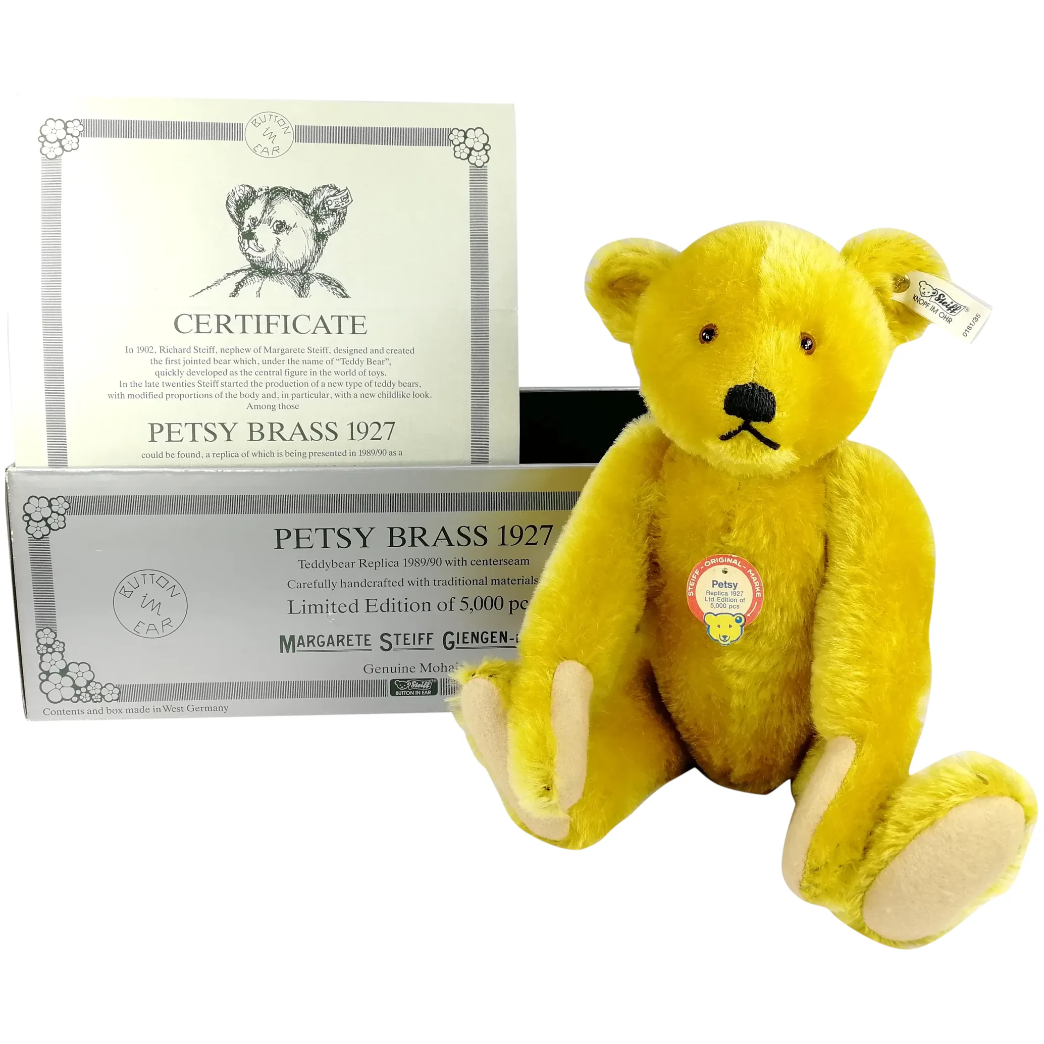 Steiff Teddy Bear Petsy 1927 mint in box 14 inches vintage replica
