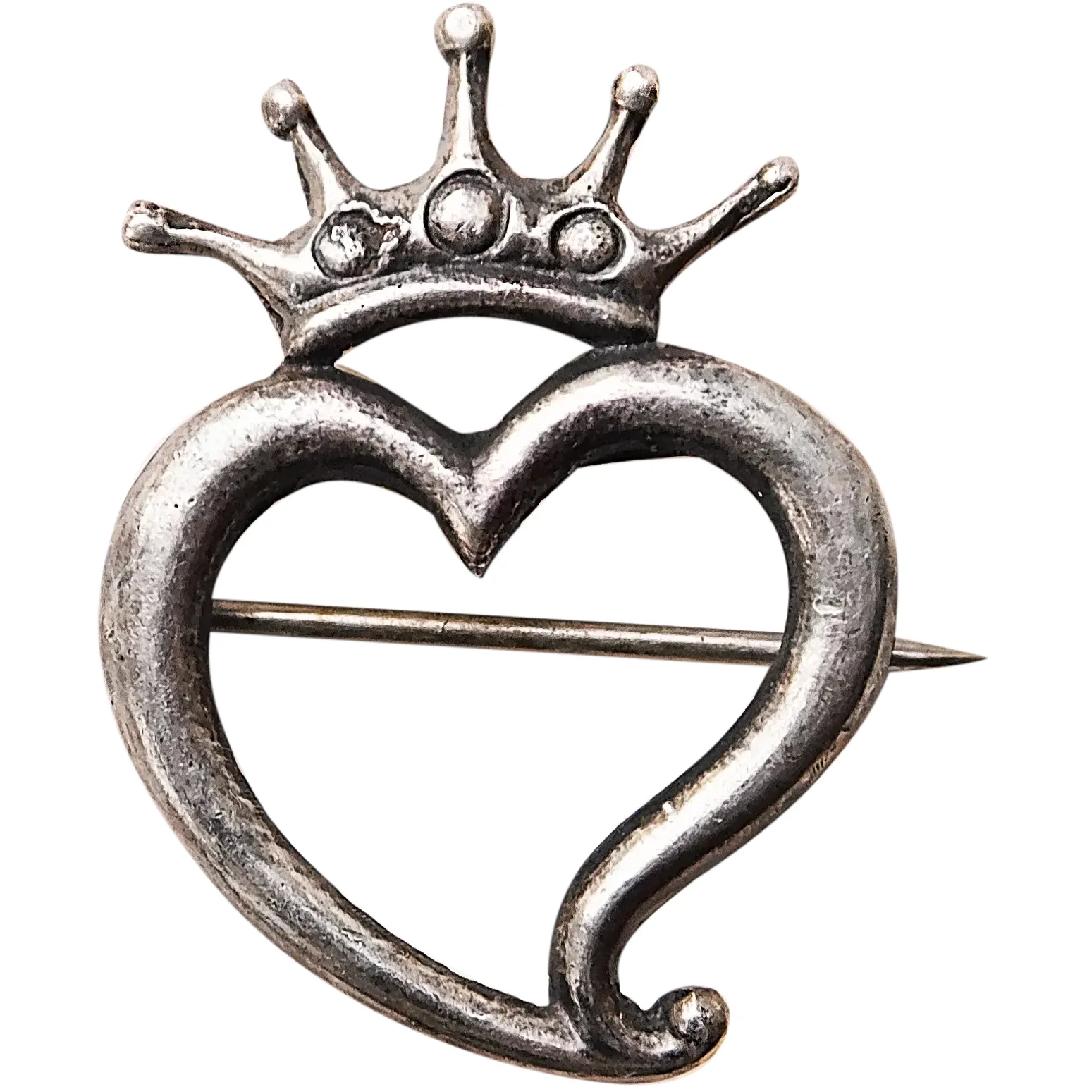 Fabulous Antique HEART & CROWN Sterling Luckenbooth Brooch. For