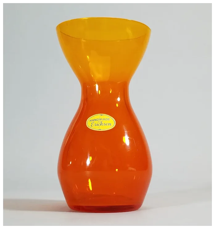 Erickson Mid-Century Art Glass Fire Orange Vase Signed with