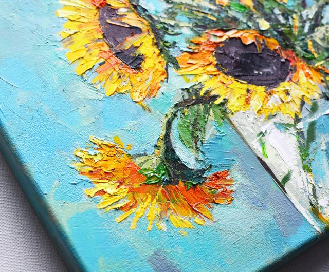 ベラルーシ オリジナル油絵キャンバス厚塗り 30x24 黄色の花ひまわり