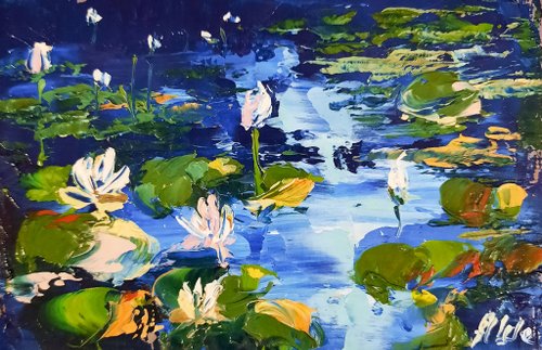 ロシア 池の絵 オリジナル油絵 抽象風景画 睡蓮アート AsheArt - Pinkoi