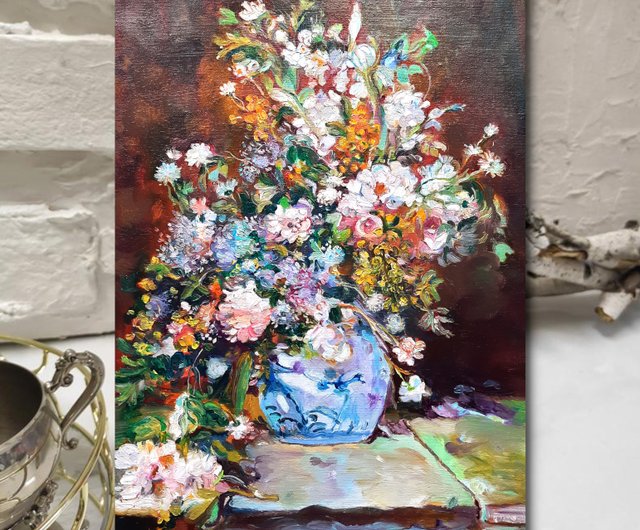 送料無料】ロシア 花瓶の花の絵画 オリジナルアート 油絵 キャンバスに
