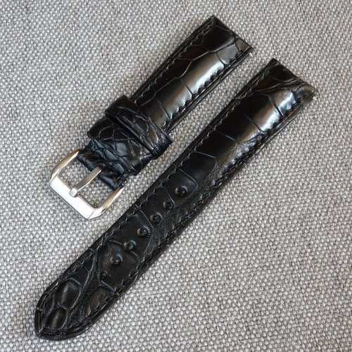 ベラルーシ ブラックアリゲーターレザーストラップ、本革クロコダイル