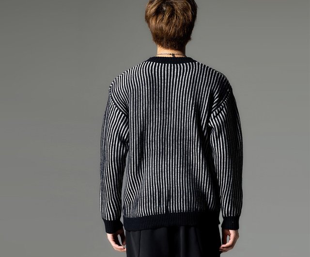 秋冬ストライププルオーバーニットメンズのインパクトカラー PINLI品立