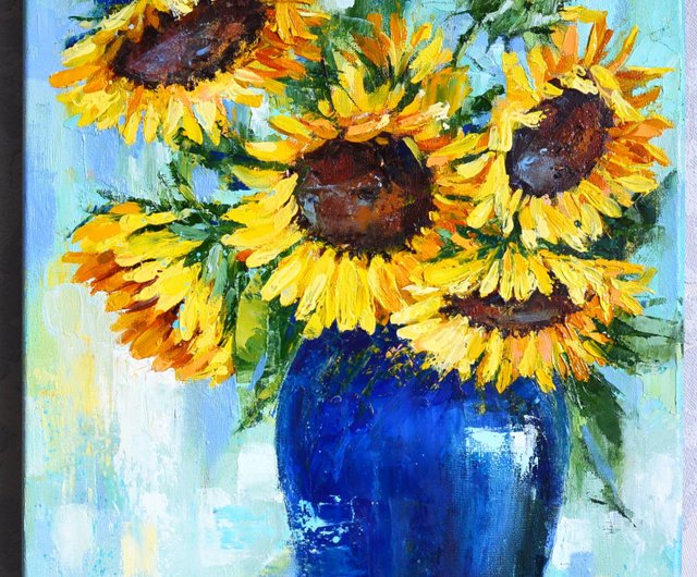 ベラルーシ オリジナル油絵キャンバス厚塗り 30x24 黄色の花ひまわり