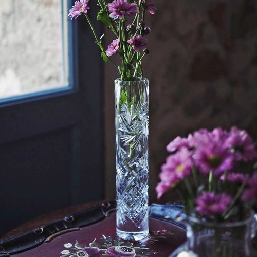 香港 ヴィンテージ チェコ ボヘミアン 円筒形 クリスタル ガラス花瓶