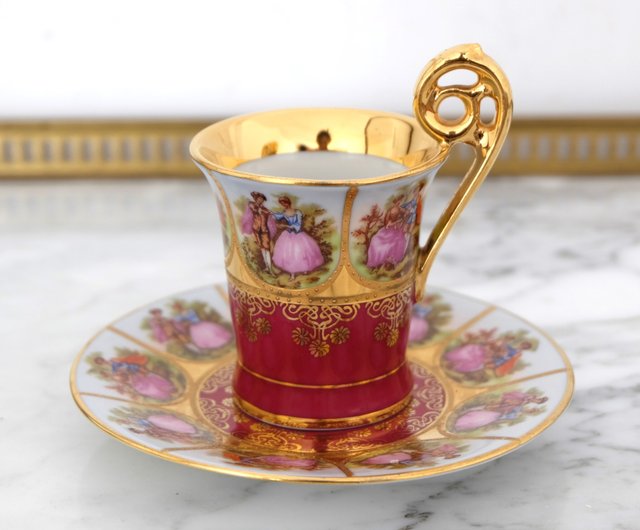 フランス ドイツレトロ貴族愛好家 陶器製カップ＆ソーサーセット