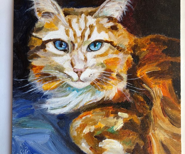 送料無料】ロシア オレンジ色の猫のオリジナル油絵キャンバス壁アート