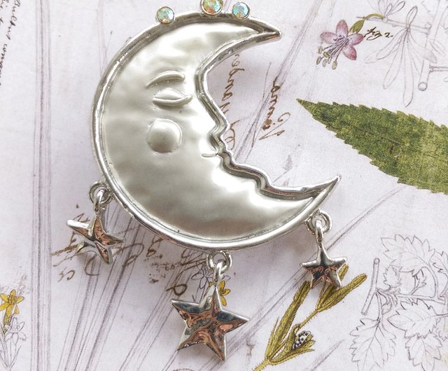 台湾 【西洋アンティークジュエリー】JJ シルバートーン 星・月・月