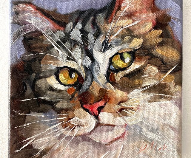 ロシア 猫の肖像画 オリジナルペットアートワーク 油絵キャンバス 6x6
