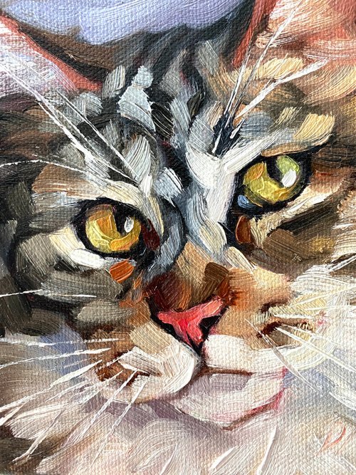 ロシア 猫の肖像画 オリジナルペットアートワーク 油絵キャンバス 6x6