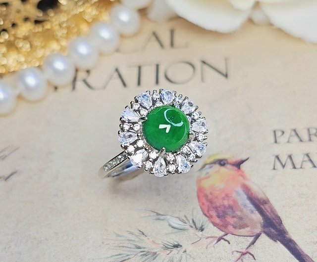 15%OFF】台湾 |高貴|A貨翡翠老坑種氷陽緑大ルース7.6mm純銀18Kメッキ