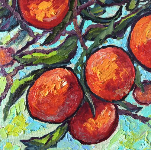 送料無料】ラトビア オリジナルアート 油絵 みかんの絵 キャンバス