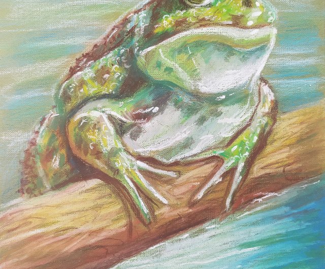 ロシア カエルアートオイルパステルペットの肖像画アートオリジナル