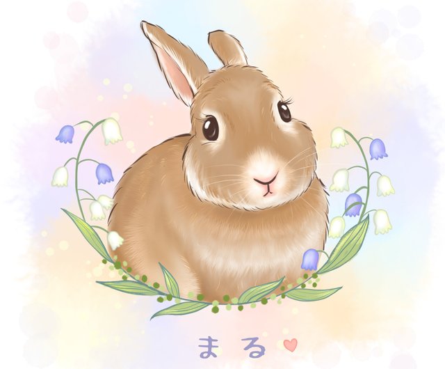 Kページ ペット似顔絵オーダーメイド 花畑アレンジ L版