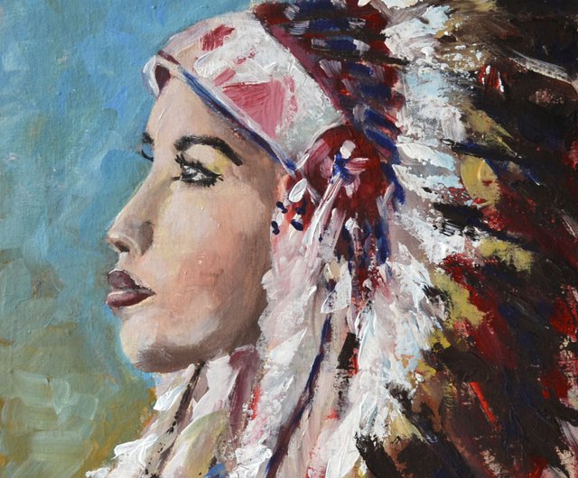 送料無料】ロシア ネイティブアメリカンの絵画 オリジナルアート