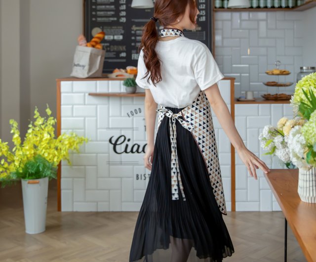 台湾 モカ幾何学模様のチャイナドレス風エプロン Cheongsam Monmon