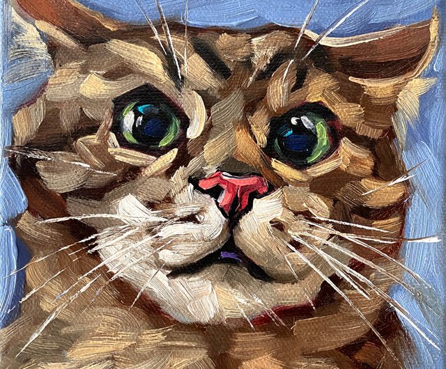 ロシア 猫の肖像画 オリジナルペットアートワーク 油絵キャンバス 6x6