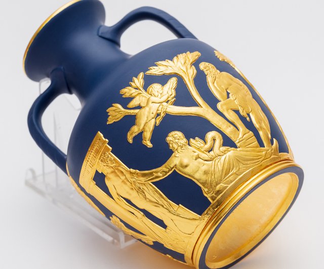 台湾 Wedgwood レア 1976年 金彩陶磁器 ハンドメイド ポートランドの壺