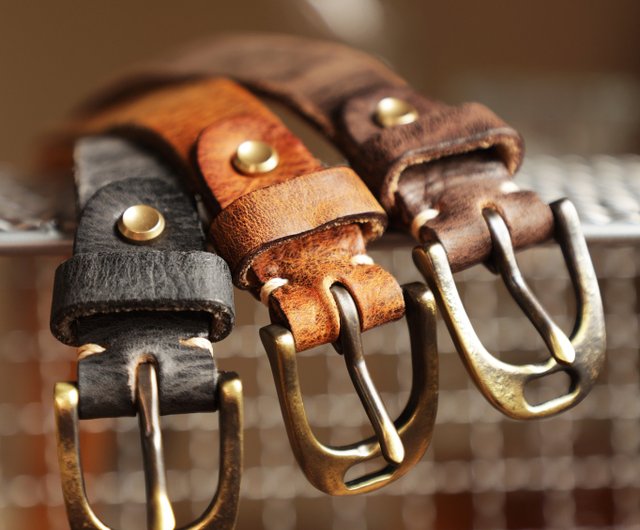 アメリカンヴィンテージ風 ユーズド加工スリムレザーベルト 舊嘢販革