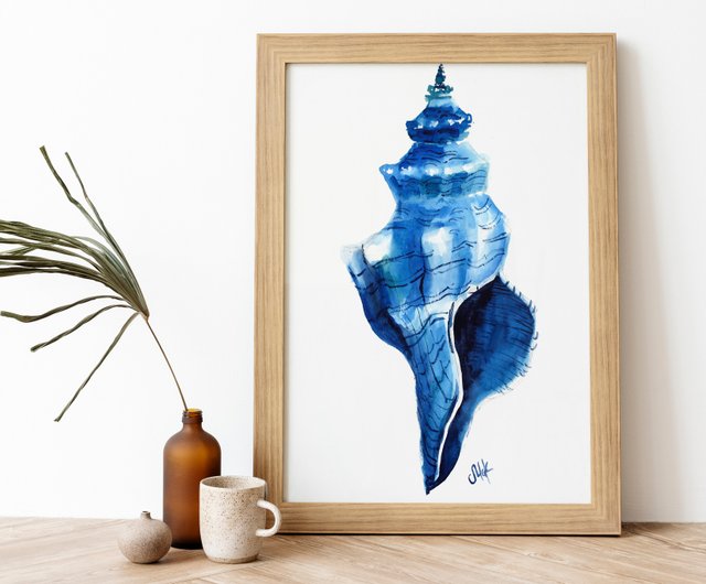 送料無料 10%OFF】ロシア 貝殻 水彩 紺 航海 原画 シェル ウォール